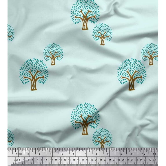 Soimoi Moss Georgette Fabric Tree Block Print Fabric by The Yard 42 Inch Wide
