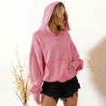 thumbnail image 3 of Women Oversized Half Zip Hoodie High Neck Drawstring Sweater Y2K Long Sleeve Pullover Casual Sweatshirt with Pockets, Pink, S, 3 of 7