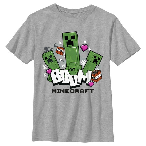 Boy's Minecraft Creepers Boom Logo  Graphic Tee Athletic Heather Medium