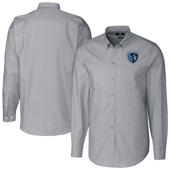 Men's Cutter & Buck Charcoal Sporting Kansas City Big & Tall Stretch Oxford Long Sleeve Dress Shirt