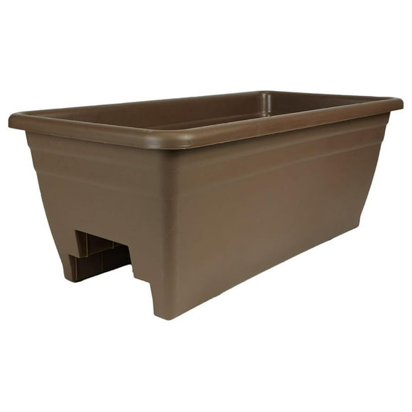 24 Inch Deck Railing Planter Box - Decorative Lightweight Weatherproof Plastic Plant Pot for Outdoor Balcony, Porch, Garden, Fence, Chocolate