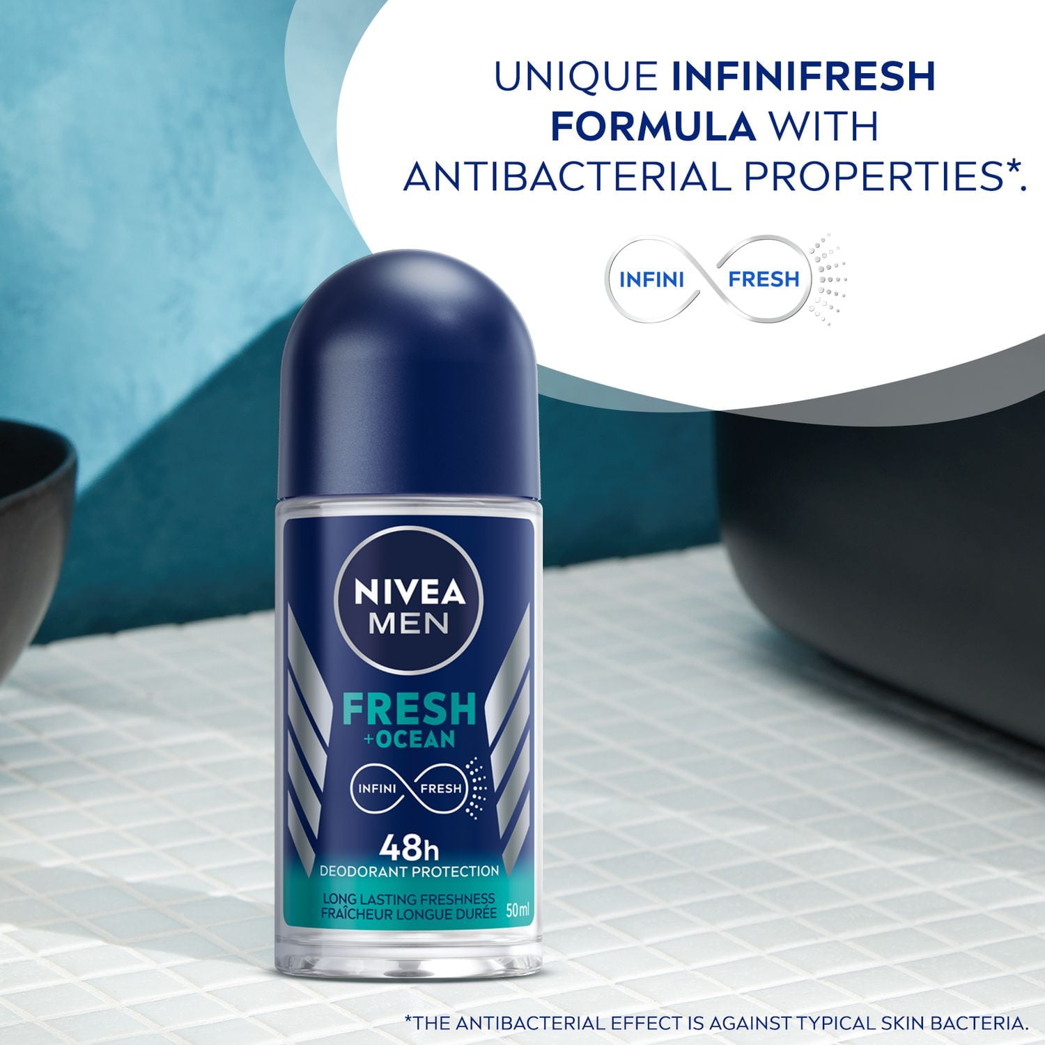 NIVEA Fresh Ocean Aluminum Free Roll-On Deodorant for Men, 50 mL, 50 mL