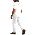 thumbnail image 5 of Mens 2 Piece Linen Set Summer Beach Short Sleeve Button Down Hooded Shirt Long Pant Vacation Casual Outfit with Short Sleeve Button-Up Top and Relaxed Long Pants White L, 5 of 6