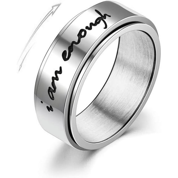 I am Enough Inspirational Message Rings Minimalist Spinner Fidget Ring Rotate Stacking Finger Band Stainless Steel Fashion Encouragement Statement Jewelry for Women Men Birthday Xmas Gifts