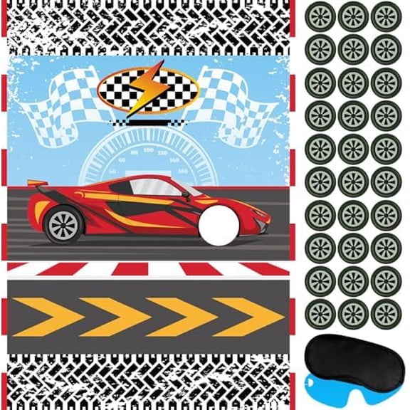 Pin The Wheel on The Racing Car Game with 30 Pcs Wheel Stickers, Large Racing Car Poster for Kids Boys Birthday Party Carnival Party Supplies$$Home Decor, Kitchen, & Other