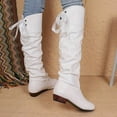 thumbnail image 5 of Xiaoxatg Women's Mid-Calf Boots Ladies Fashion Solid Color Peated Leather Bow Tie Back Thick Heel Long Boots for Stylish Comfort and Durability 7 White, 5 of 5