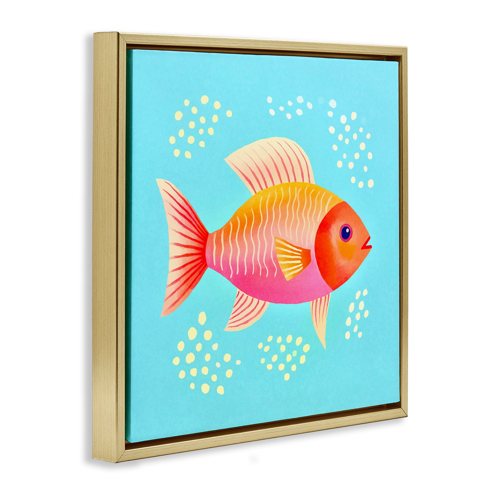 Stupell Industries Whimsical Orange Fish Animals Painting Gold Floater Framed Canvas Art Print Wall Art, 18 x 18