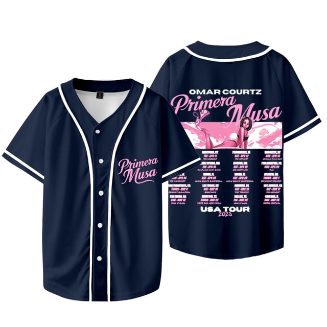 Omar Courtz Primera Musa Tour Veste de Baseball Tee Été Unisexe Col en V Manches Courtes T-Shirts, Style 1,S