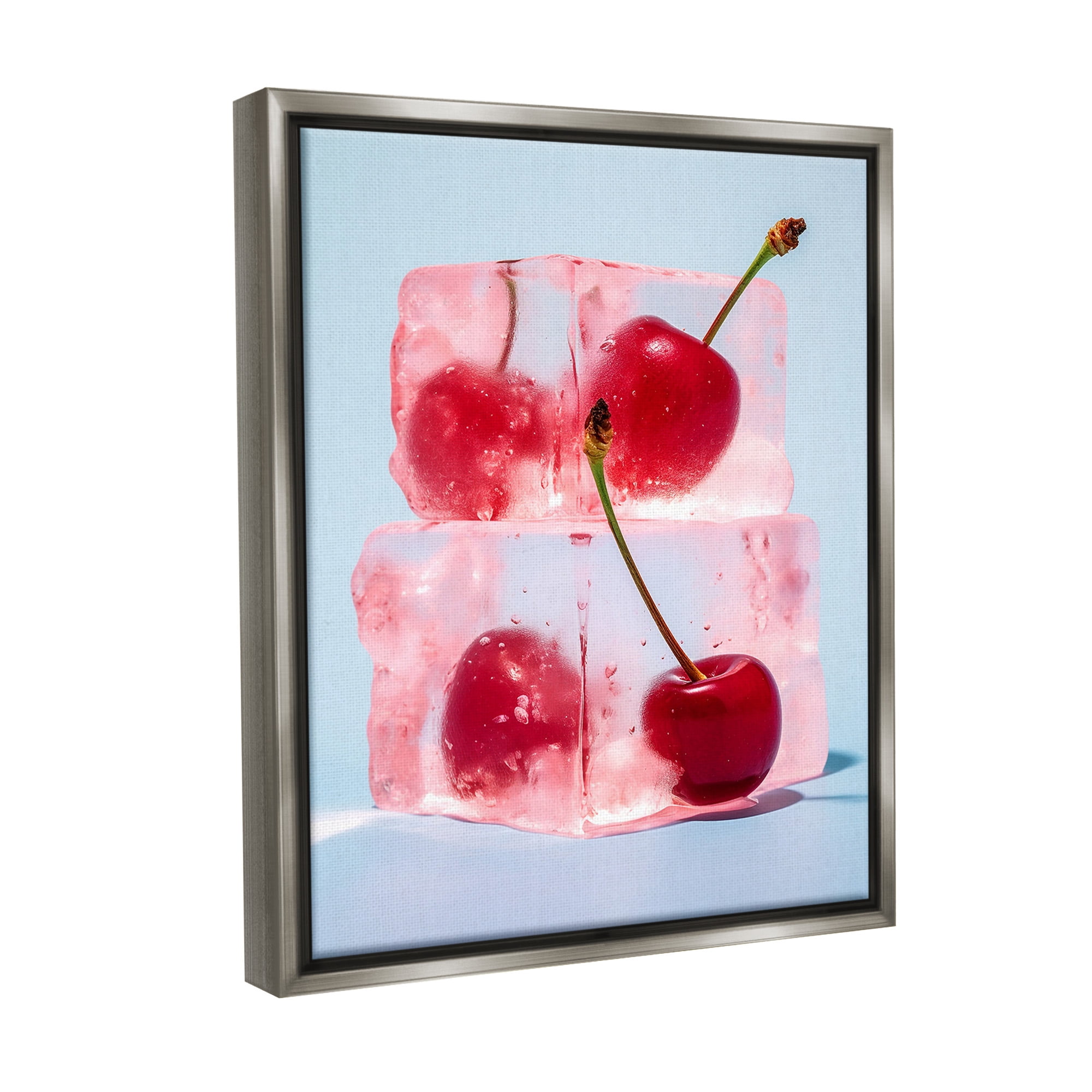Stupell Industries Cherry Ice Cubes Food & Beverage Painting Gray Floater Framed Canvas Art Print Wall Art, 17 x 21