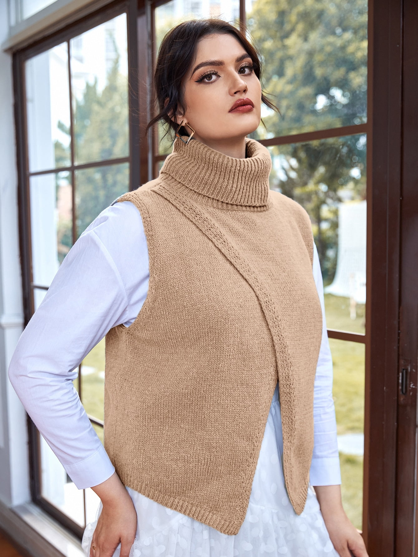 Women's Plus Turtleneck Wrap Sweater 