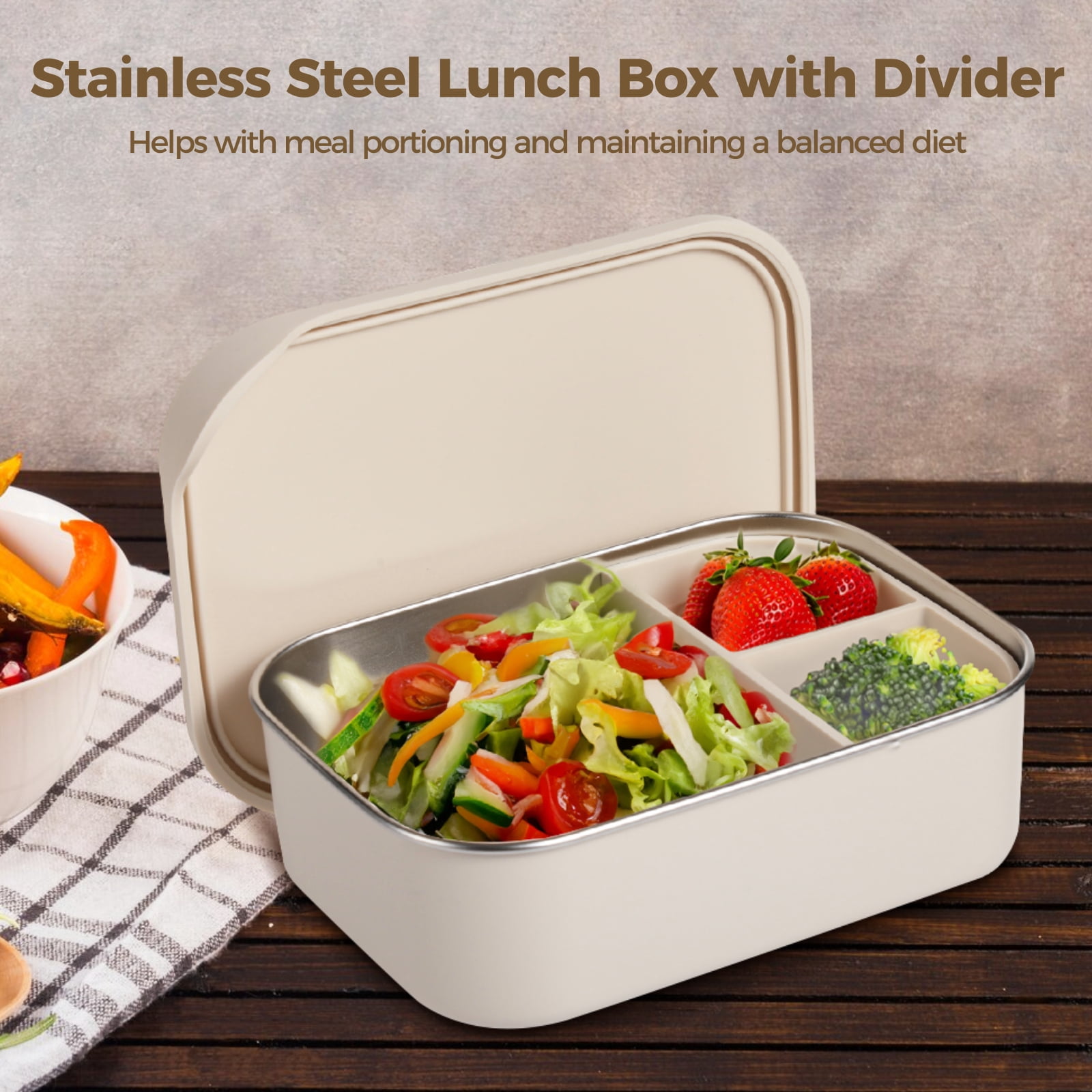 2 PCS Stainless Steel Bento Box, 40 oz Lunch Box with Silicone Lid and Divider, 1200ml Leak Proof Meal Prep Container for Office and Picnic, Refrigerator and Microwave Safe
