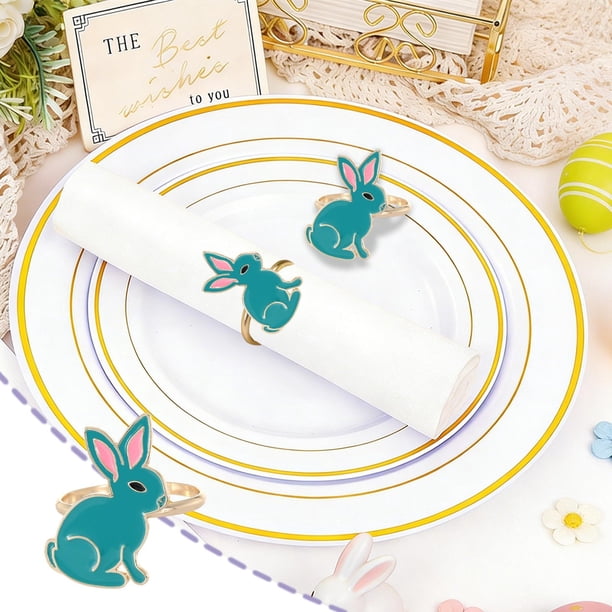 PortapaconetasMetal para Conejito de Pascua – Hebilla de servilletas coloridas y esmaltadas, diseño mono de conejito de huevo de pascua, decoración de mesa de 4x3 cm para cenar