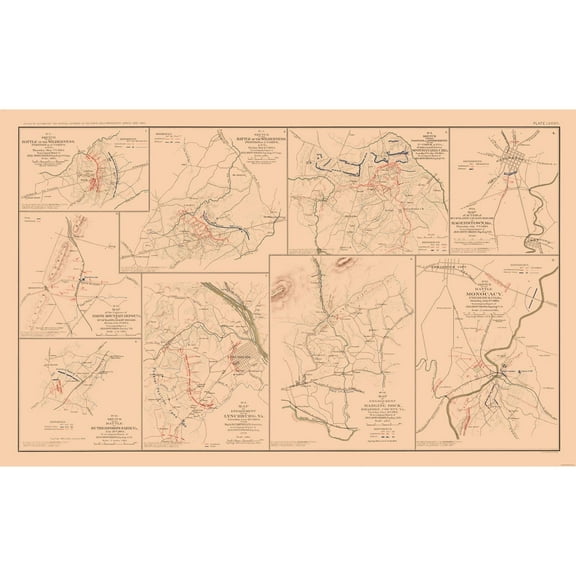 Historical Civil War Map - Virginia Maryland Battle Positions - Hotchkiss 1894 - Vintage Wall Art