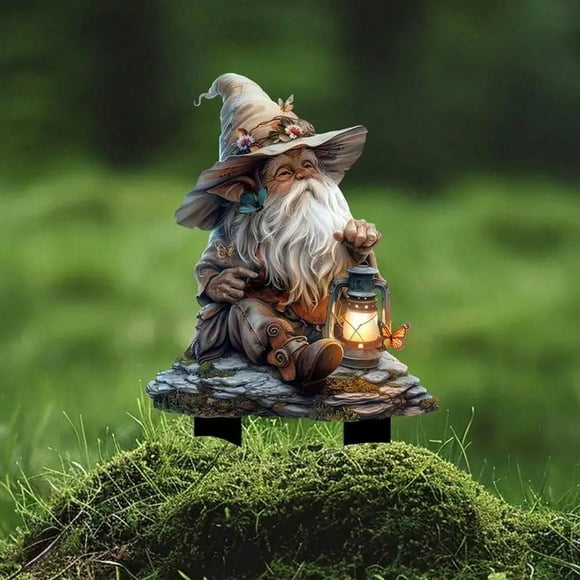 White Bearded Dwarf 2D Acrylic Garden Pile Ground Insert Decoration Garden Holiday Decoration