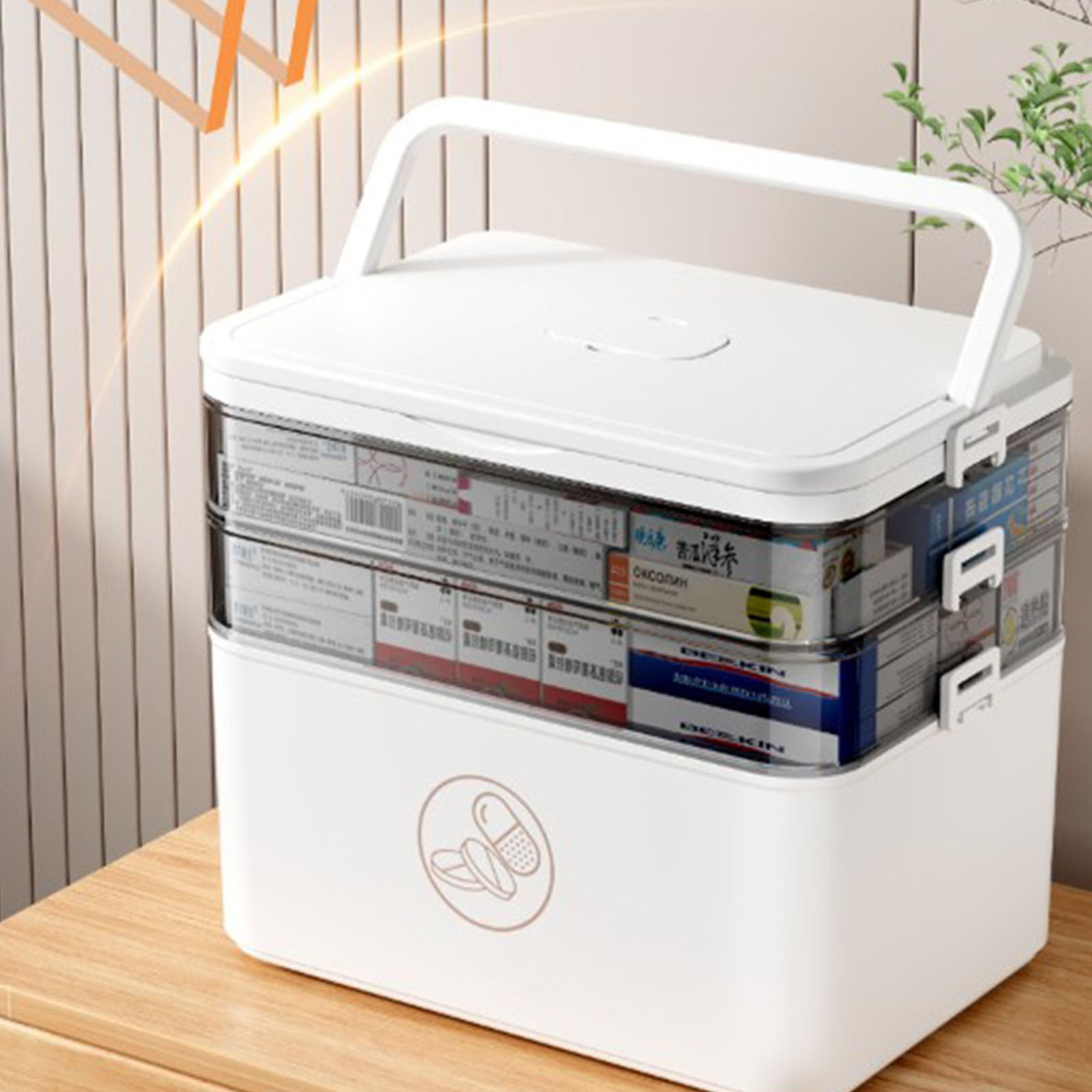 Antqov 3-Tier Storage Box Empty Family Emergencies First Aid Kit Container Portable Plastic Storage Organizer Multipurpose Box With Handle For Home Travel