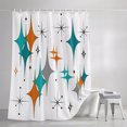 thumbnail image 3 of Boho Middle Century Shower Curtains for Bathroom, Retro Orange Teal Grey Star Rhombus Waterproof Fabric Shower Curtain, Decorative Bathroom Curtain for Bathtub, 72"x72" , No Hooks Included, 3 of 9