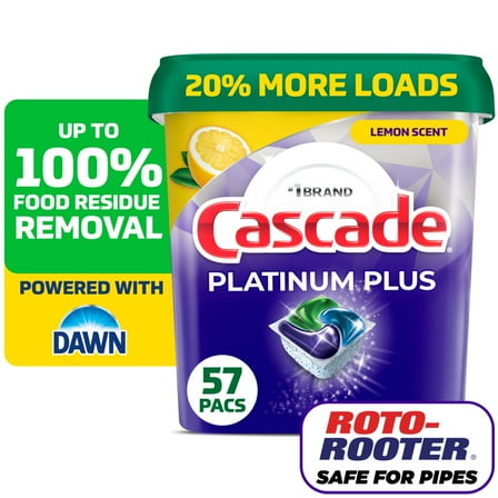 Cascade Platinum Plus Dishwasher Pods, Lemon, 57 Count