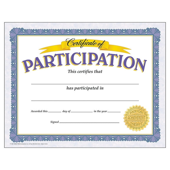 Trend Multicolor Participation Certificate, 8.5" x 11", 30 Count