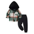 thumbnail image 3 of Owordtank Toddler Boy Clothes Plaid Hooded Shirt White T-shirt Top and Solid Color Pants 3Pcs Winter Boys Clothes, 3 of 6