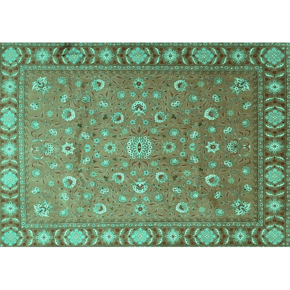 Ahgly Company Indoor Rectangle Persian Turquoise Blue Traditional Area Rugs, 7' x 10'
