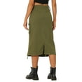 thumbnail image 3 of INSPIRE CHIC Midi Skirt for Women's Flap Pocket Back Slit Drawstring Cargo Skirt XS Army Green, 3 of 5