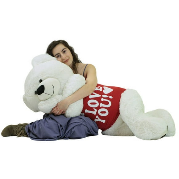 Giant Teddy Bear 52 Inch White Soft, Wears Removable T-shirt I Love You