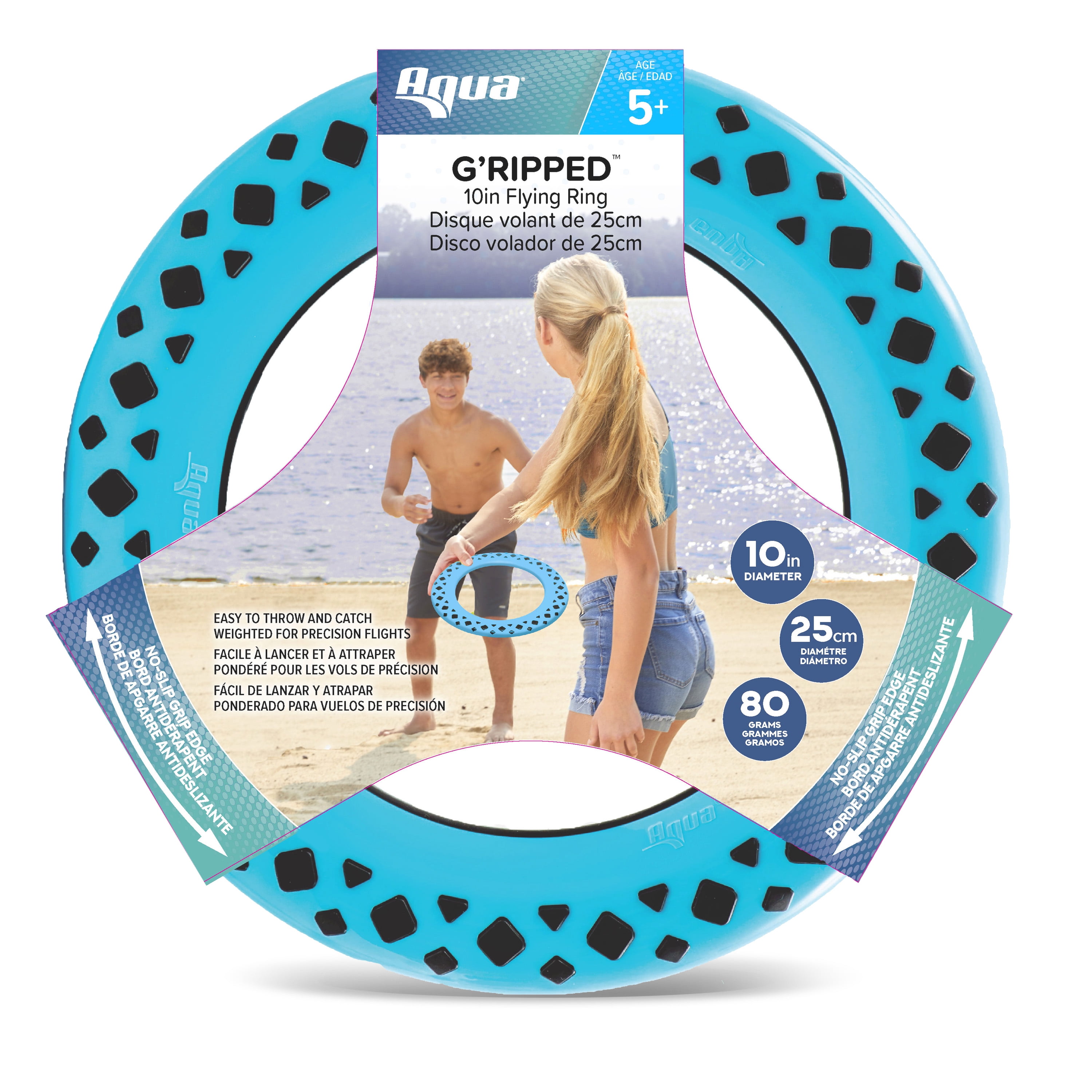 Aqua-Leisure G'ripped Flying Ring Air Disc for Children, Blue/Black, Great for the Backyard, Pool or Beach