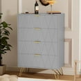 thumbnail image 4 of UEV Grey 4 Drawer Dresser for Bedroom, Tall Dresser with Large Drawer & Golden Handles, Wooden Modern Storage Cabinet Chest of Drawer for Living ROM, Closet, Hallway (Grey), 4 of 14