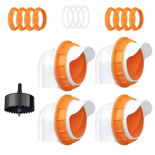 Comedero automático para pollos DIY sin desperdicios, 6 puertos, comedero para aves de corral con 6 tapones y 1 sierra perforadora, kits de comederos para pollos por gravedad reutilizables y