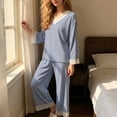 thumbnail image 6 of YYDGH Pajamas Sets for Women Two Piece Lounge Outfits Lace Trim V Neck Top Long Sleeve Tops and Wide Leg Pants Sleepwear Loungewear Nightwear Suit, 6 of 6