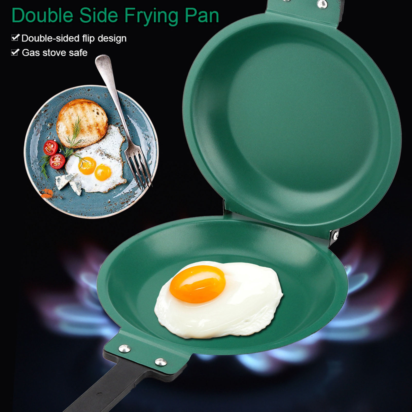 Double Side Titanium Steel Coating Frying Pan, Folding Nonstick Pancake  Flip Omelette Pan Nonstick Grill Pan Pancake Maker Household Kitchen  Cookware,Safe for Gas Stove 