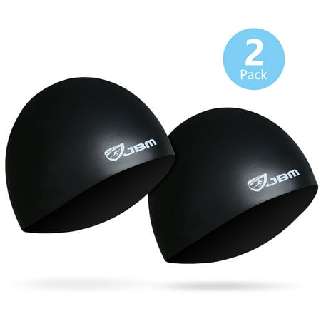 JBM Swimming Cap 2-Pack Silicone Solid Swim Cap with 3D Ergonomic Design Ear Pocket Premium Waterproof Lightweight Hat Cover for Men Women Kid - Best for Long/Short Hair
