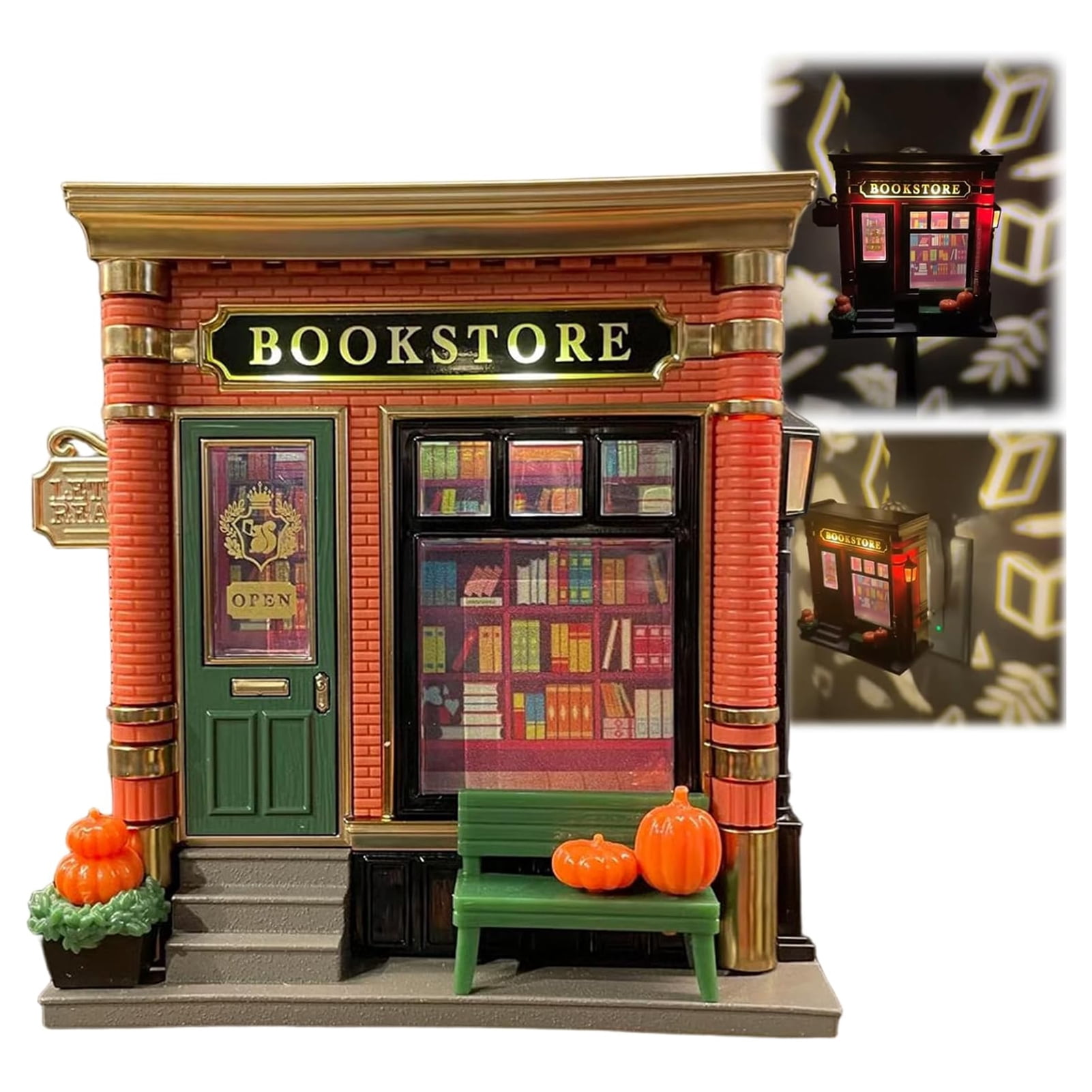 OIUR Bookstore Night Light Wall Projector Miniature Book Store LED Lamp Home Office Living Room Bedroom Wall Decoration Book Lovers Gift