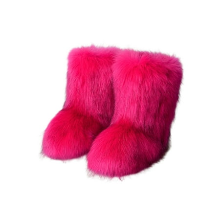 

Ferndule Ladies Round Toe Mid-Calf Boot Walking Comfort Flat Booties Anti-slip Pull On Rose Red 5.5