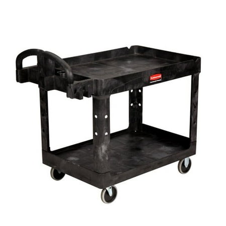 Rubbermaid Commercial Heavy-Duty 2 Shelf Utility Cart, Lipped Shelves, Medium, Black, 500 Pound Capacity