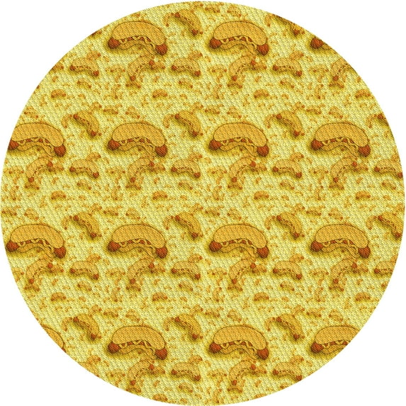 Ahgly Company Machine Washable Indoor Round Transitional Banana Yellow Area Rugs, 7' Round