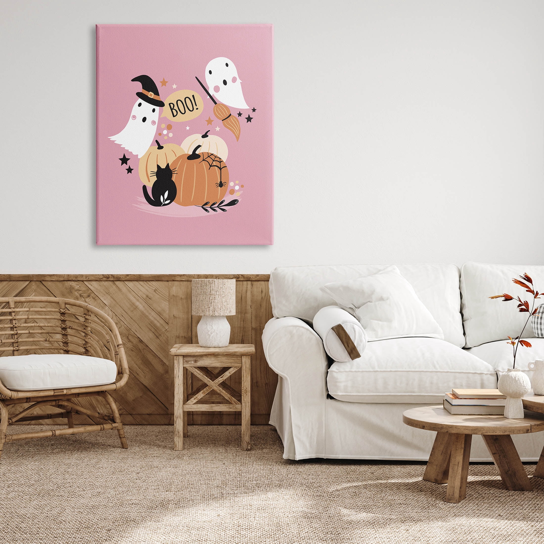 Pink Boo Halloween Ghosts Holiday Graphic Art Gallery Wrapped Canvas Print Wall Art