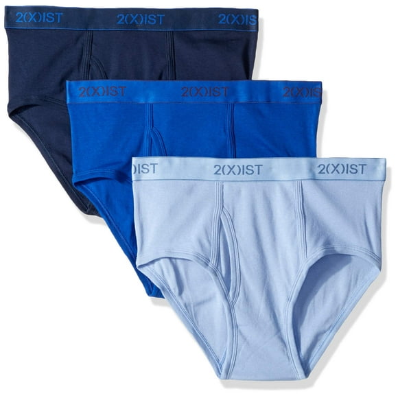 2(X)IST mens Essential Cotton Fly Front Brief 3-pack Underwear, Navy/Cobalt/Porcelain, 38 US