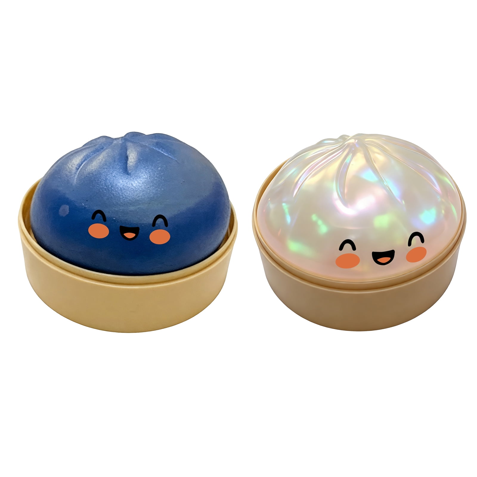 Glitter Colorful Dumpling Squishy, Cute Squishy Dumpling Large with Steamer, Squishy Dumpling Doll with Cute Expressions, Silicone Bun Sensory Fidget Dolls, Hand Pinching Decompression Dolls