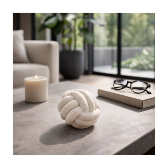 Knot Orb for Home Decor - Rough Sculpture and Figurine for Bathroom, Office, Room and Shelf Decor - Modern Stoneware Ceramic Accent Ornament for Living Room and Coffee Table - 5", White