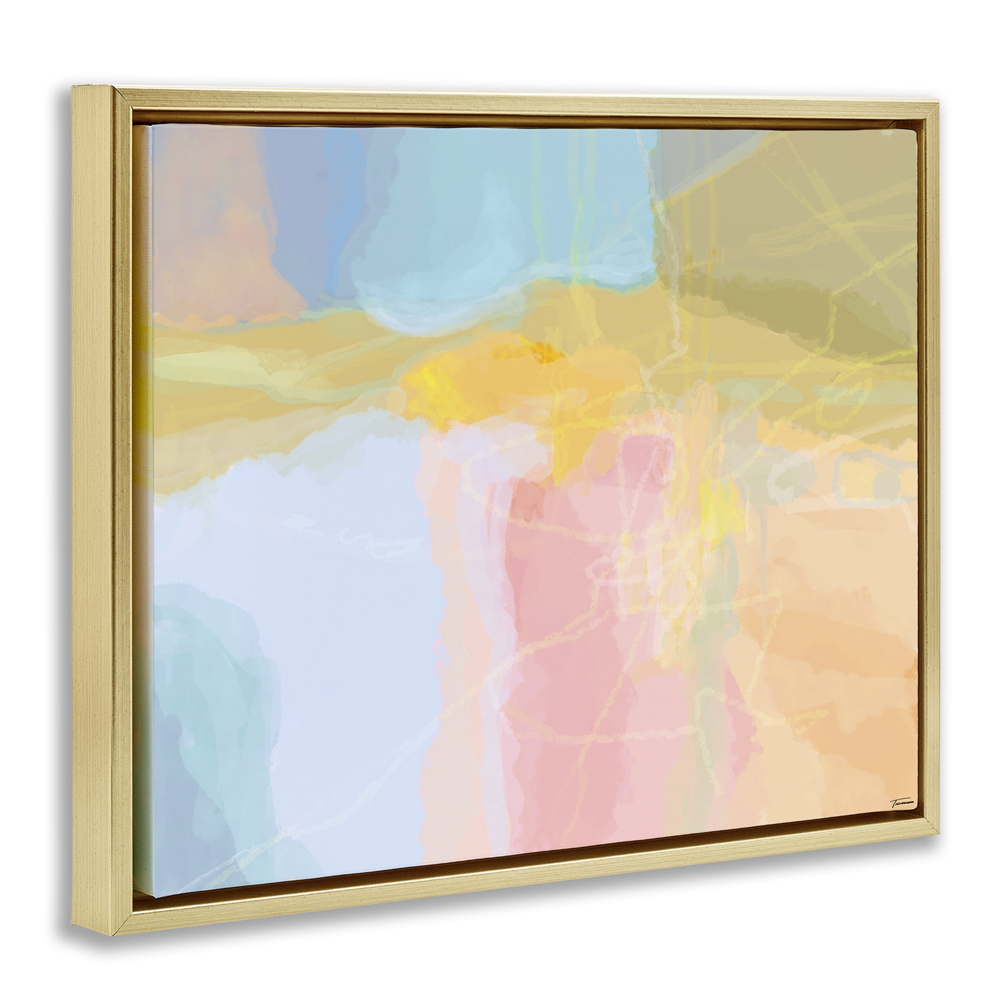 Stupell Industries Pastel Collaged Pattern Abstract Painting Gold Floater Framed Canvas Art Print Wall Art, 31 x 25