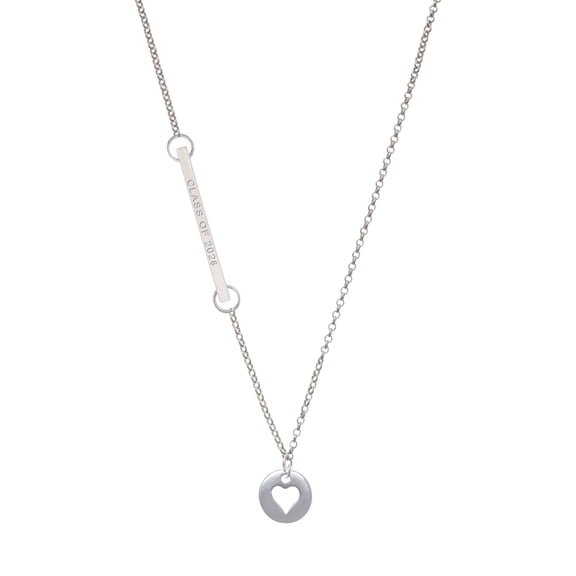 Delight Jewelry Silver-tone Pebble with Heart Cutout - Silvertone Class of 2026 Delicate Bar Necklace, 18.75"