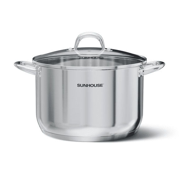 Sunhouse 11 Qt Stainless Steel Stock Pot with Lid, Large Stockpot Cookware with Measuring Markings for Cooking Steaming, Thick-Bottom & Induction Safe