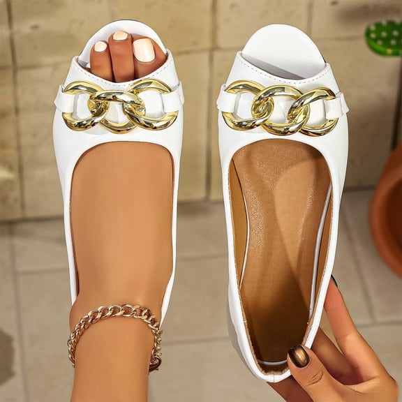 Women’s Casual Faux Leather Peep-Toe Slingback Flats,Soft Cushioned Insole Loafers,Elastic Slingback Strap,Durable Stitching,Indoor Outdoor Daily Wear,Fashionable Comfortable Summer Shoes White