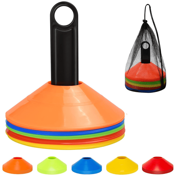 Manss Soccer Cones, 25 Pcs Basketball Cones with Carry Bag and Holder, Practice Equipment (5 Colors)