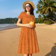 thumbnail image 4 of Balery Orange Glitter Vestidos sueltos de manga corta para mujer, vestidos de verano 2025, vestidos casuales de corte A con vuelo., 4 of 6