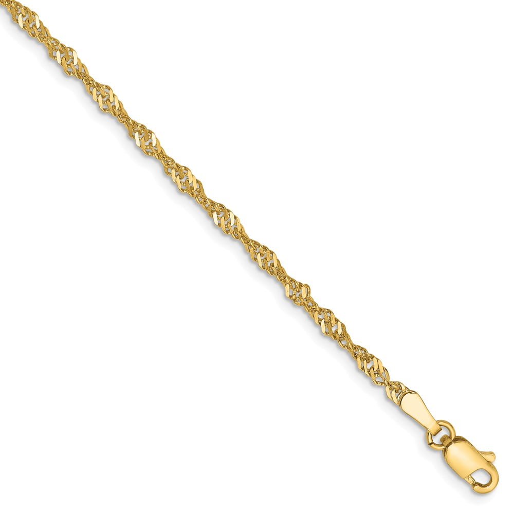 Solid 14k Yellow Gold 2mm Singapore Chain Bracelet - with Secure Lobster  Lock Clasp 7
