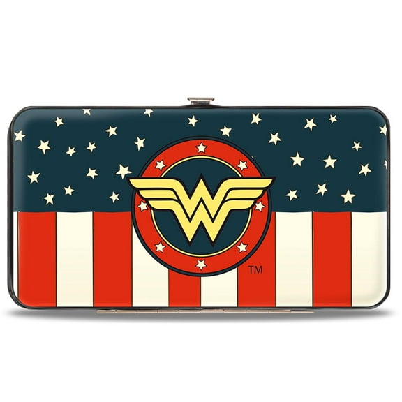 DC Comics Wallet, Hinged, Wonder Woman Logo Americana Red White Blue Yellow, Vegan Leather