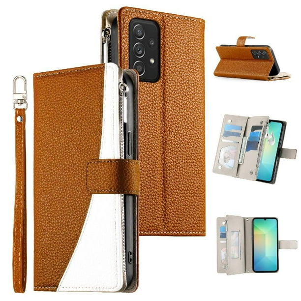 Funda cartera GANGXUN para Samsung Galaxy A52 5G , cuero PU con tarjetero, cremallera, correa de mano, soporte y protección 422°