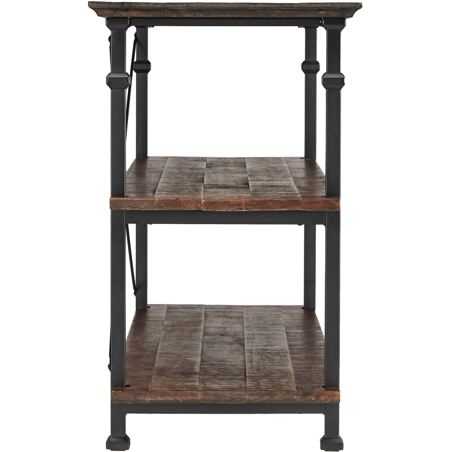 Weston Home Clayton Rustic Metal and Wood Console TV Stand, for TVs up to 48", Dark Brown